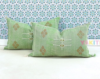 YAKITI-Green Square Moroccan Pillows,Aka Cactus Silk pillow,Decorative pillows,Sabra pillows,Moroccan decor  Designer CACTUS