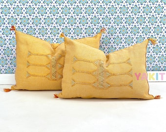 YAKITI-Yellow Square Moroccan Pillows ,Aka Cactus Silk pillow,Decorative pillows,Sabra pillows,Moroccan decor Designer CACTUS