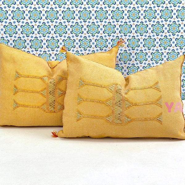 YAKITI-Yellow Square Moroccan Pillows ,Aka Cactus Silk pillow,Decorative pillows,Sabra pillows,Moroccan decor  Designer CACTUS