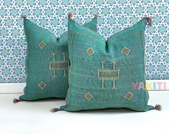 YAKITI-Green Square Moroccan Pillows 20x20,Aka Cactus Silk pillow, Decorative pillows,Sabra pillows, Moroccan decor  Designer CACTUS SILK