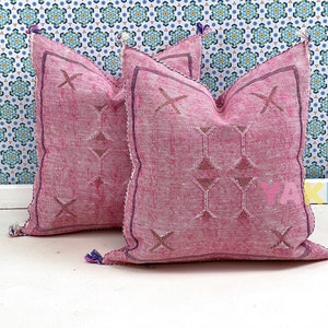YAKITI-Pink Square Moroccan Pillows 20x20,Aka Cactus Silk pillow, Decorative pillows, Sabra pillows, Moroccan decor Designer CACTUS SILK