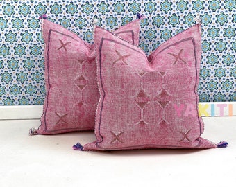 YAKITI-Pink Square Moroccan Pillows 20x20,Aka Cactus Silk pillow, Decorative pillows, Sabra pillows, Moroccan decor  Designer CACTUS SILK