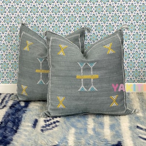 YAKITI-Grey Square Moroccan Pillows,Aka Cactus Silk pillow,Decorative pillows,Sabra pillows,Moroccan decor Designer CACTUS