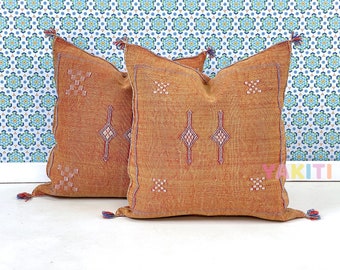YAKITI-Light Brown Square Moroccan Pillows 20x20,Aka Cactus Silk pillow,Decorative pillows,Sabra pillows,Moroccan decor  Designer CACTUS
