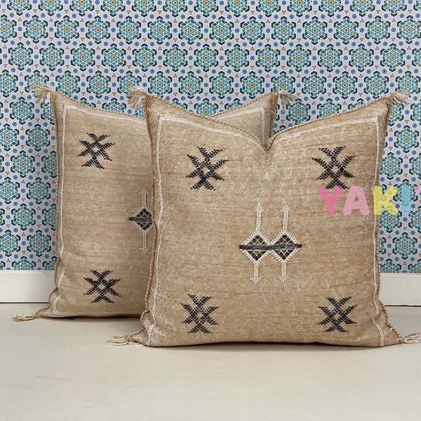 Almohadas marroquíes cuadradas YAKITI-Beige 20x20, almohada de seda de cactus también conocida como almohadas Sabra, almohada de lujo al aire libre, duradera y resistente a la intemperie