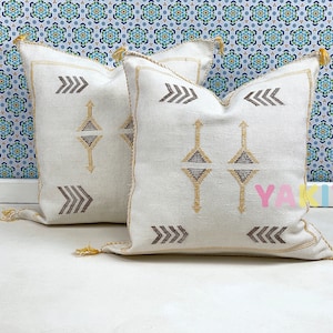 YAKITI-White Square Moroccan Pillows 20x20,Aka Cactus Silk pillow, Decorative pillows,Sabra pillows, Moroccan decor Designer CACTUS SILK