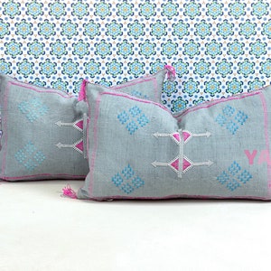 YAKITI-Turquoise  Square Moroccan Pillows ,Aka Cactus Silk pillow,Decorative pillows,Sabra pillows,Moroccan decor  Designer CACTUS