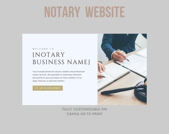 Könnte beinhalten: Ein Website-Mockup für ein Notariat. Die Website ist hellblau mit weißem Hintergrund und verfügt über einen Call-to-Action-Button mit der Aufschrift "Termin vereinbaren". Die Website enthält auch einen Slogan mit der Aufschrift "Ihr zuverlässiger Partner für sichere, zuverlässige und professionelle Notardienste. Wir sind spezialisiert auf die Beglaubigung wichtiger Dokumente, um Ihnen die Gewissheit zu geben, dass alles in Ordnung ist, egal ob es sich um rechtliche, finanzielle oder persönliche Angelegenheiten handelt." Die Website ist vollständig anpassbar auf Canva oder zum Ausdrucken.