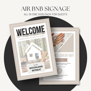 Pakiet oznakowań Airbnb | 21 edytowalnych, drukowanych znaków dla gospodarzy | Powitanie gości, zasady domu, Wi-Fi, wymeldowanie, kuchnia i więcej