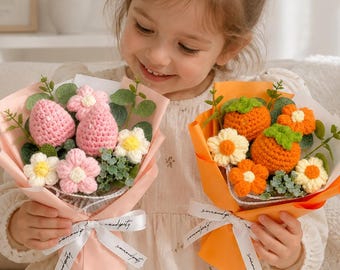 Handmade Crochet Bouquet Gift, Fruit Flower Bouquet, Cute Knitted Gift for Birthday, Anniversary, Christmas, Special Occasion, Home Decor