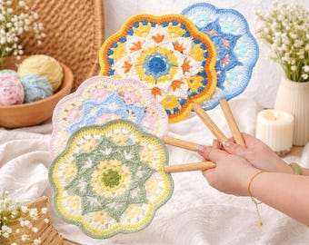 Handmade Crochet Fan, Floral Hand Fan, Cottagecore Summer Fan, Summer Accessory, Vintage Hand Fan for Women, Unique Gift for Mom