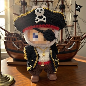 Handmade Crochet Doll Clothes Set,Pirate Costume Outfit for 17cm Dolls,Crochet Jacket Pants and Hat, Halloween Dress Up Clothes,No Doll