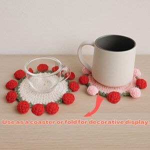 Crochet Rose Coaster,Handmade Floral Mug Mat,Romantic Cottagecore Drink Pad,Aesthetic Table Decor,Cute Gift For Her,Rose Cup Doily