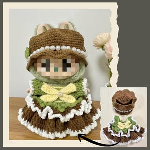 Crochet Doll Clothes,Cute Hat and Dress Outfit,Handmade Crochet Set for 17cm Dolls,Cute Amigurumi Accessories,Gift for Her or Kids,No Doll