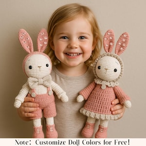 Personalized Crochet Amigurumi Bunny Doll,Soft Handmade Plush Toys for Kids Plush Bunny,Crochet Animals,personalized Birthday Gift For Girls