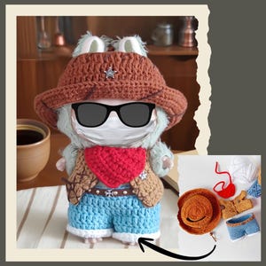 Crochet Doll Clothes Set, Fits 17cm Plush Dolls,Handmade Crochet Jacket Pants Hat and Scarf,Unique Dress Up Outfit, Halloween Gift,No Doll