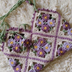 Pastel Daisy Crochet Bag,Vintage Crochet Purse,Crochet Shoulder Bag,Boho Accessories Gifts, Floral Print,Y2K Crochet Fashion