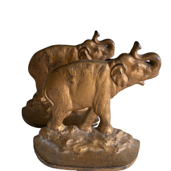 Vintage Elephant Bookends 2 Signed 1930s Antique Bookends Etsy