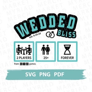 Jeu de société personnalisable SVG PNG PDF | Marié Bliss | | cadeau de mariage Clipart pour cricut/silhouette | Fichier Vector Cut, Téléchargement numérique