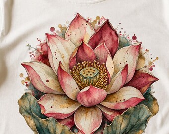 Cyfrowy kwiat lotosu PNG, akwarelowy kliparty botaniczny, boho kwiatowy wzór sublimacji