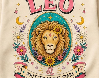 Znak zodiaku Lew PNG, Klipart z niebiańskim lwem, Projekt sublimacji z astrologią kwiatową, Pobieranie cyfrowe