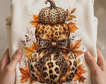 Leopard Pumpkin PNG, Fall Thanksgiving Cheetah Print Sublimation Design