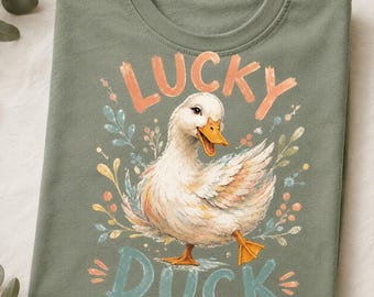 PNG digital de pato de la suerte, diseño de sublimación de pato adorable, imágenes prediseñadas de camisetas de pato divertidas, animales de granja para imprimir, descarga instantánea.