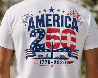 Diseño patriótico digital para sublimación de Estados Unidos 250 PNG, 1776-2026, para camisetas de aniversario. Descarga instantánea e imprimible.