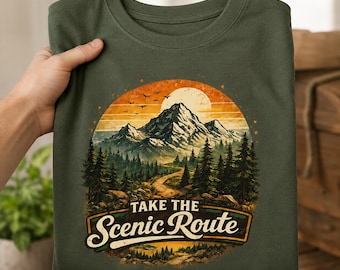 Take the Scenic Route Shirt, Vintage Mountain Hiking Tee, Nature Lover Gift, Outdoor Adventure T Shirt, Camping Shirt, Retro Forest Tee
