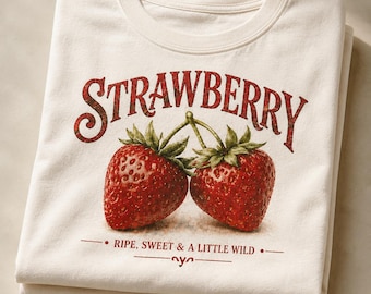 Digitale Erdbeere PNG, Vintage Erdbeere Shirt Design, Obst Grafik, Sommer Bauernhaus Clipart, Sublimation Download