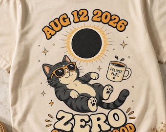 Digitaler Download Katze Shirt Design, Aug 12 2026 Zero Gravity Stimmung PNG, Lustige Sonnenfinsternis Clipart für T-Shirts