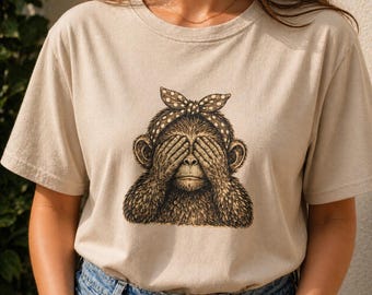 Funny Monkey Shirt See No Evil Tee Cute Animal Graphic T Shirt Women Aesthetic Minimal Meme Shirt Casual Oversized Tee Gift
