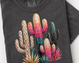 Cactus digital PNG, imágenes prediseñadas del desierto estilo boho, diseño de sublimación de cactus coloridos, arte imprimible de plantas del suroeste occidental