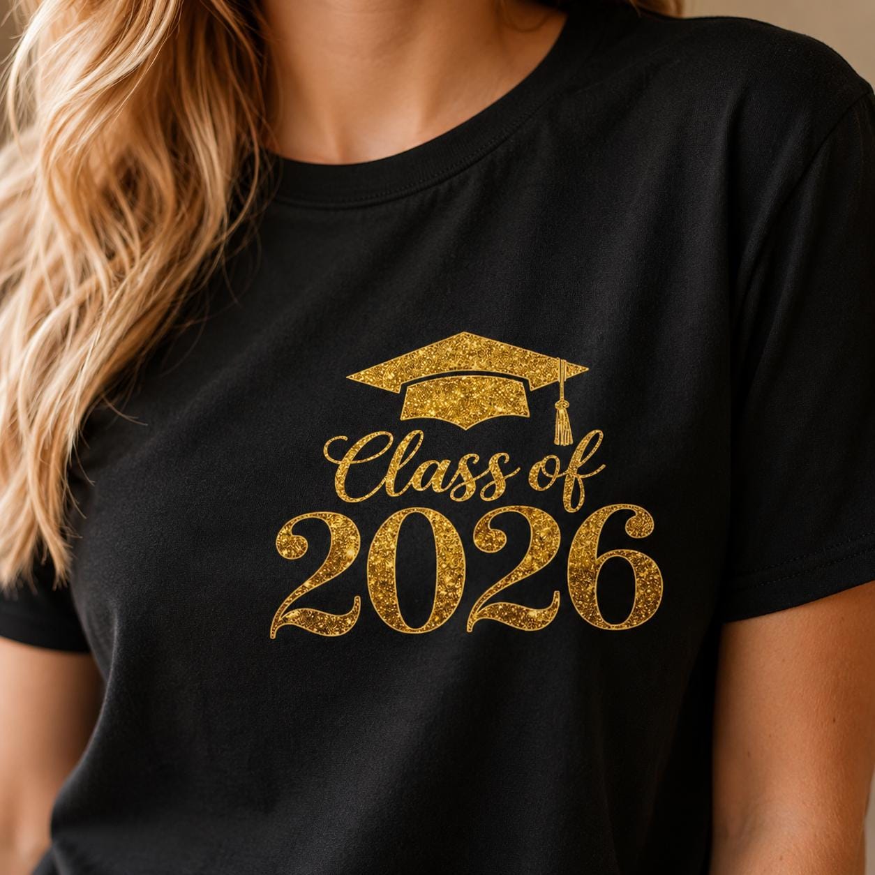 Digital Class of 2026 PNG, Gold Glitter Graduation Cap Design, Senior ...