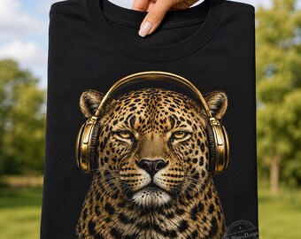 Digital Leopard Headphones PNG, Music Animal Sublimation, Safari DJ Shirt Design