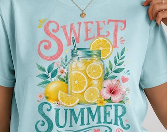 Descarga digital PNG Dulce Verano, Diseño de sublimación de tarro de limonada Mason, Imágenes prediseñadas de limón de verano, PNG de vacaciones en la playa
