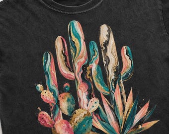 Cactus digital PNG, imágenes prediseñadas del desierto estilo boho, diseño de sublimación de cactus jaspeados, arte imprimible de plantas del suroeste