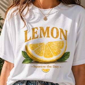 Lemon T-Shirt Squeeze The Day Shirt Cute Aesthetic Fruit Tee Vintage Lemon Graphic Shirt Summer Outfit Gift for Her image 2