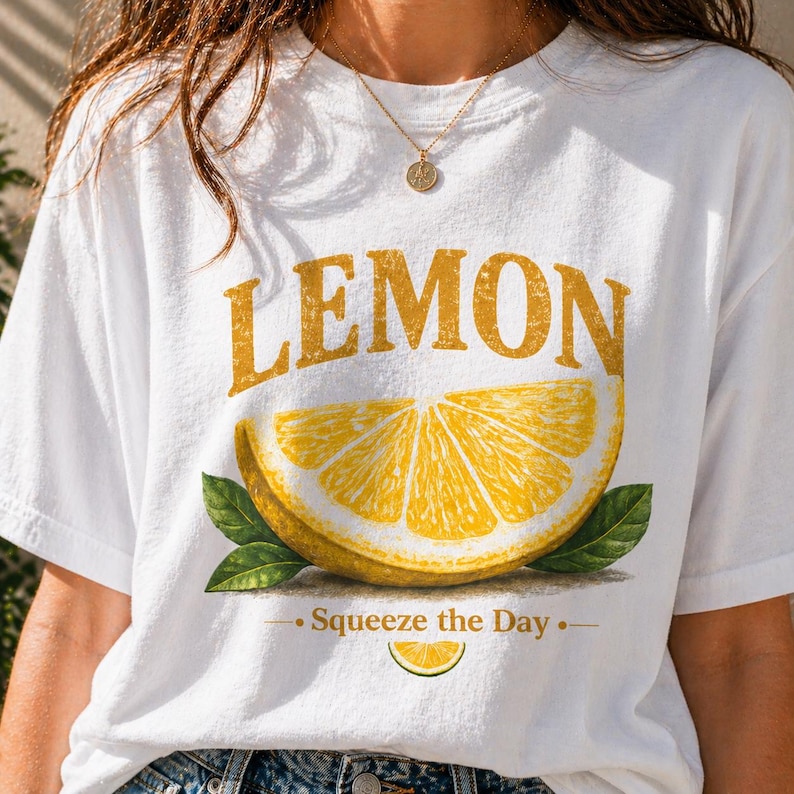 Lemon T-Shirt Squeeze The Day Shirt Cute Aesthetic Fruit Tee Vintage Lemon Graphic Shirt Summer Outfit Gift for Her image 2