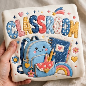 PNG de aula, lindo diseño de mochila para sublimación, gráfico para camiseta de profesor, descarga digital de regreso a clases