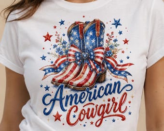 Digitales amerikanisches Cowgirl PNG, Cowboy-Stiefel-Design, 4. Juli Sublimationsdatei, Western USA Shirt PNG