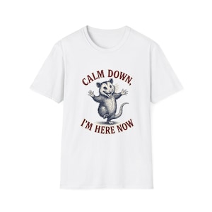 Funny Possum Shirt Calm Down Im Here Now Tee, Opossum Graphic T Shirt, Cute Meme Shirt, Retro Vintage Animal Tee, Unisex Gift Shirt image 5