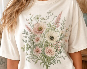 Ramo de flores silvestres rosadas digitales PNG, imágenes prediseñadas florales en acuarela, diseño de camiseta botánica rosa, sublimación de flores de primavera