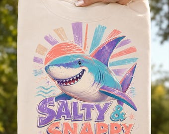 Cyfrowy Słony Rekin PNG, Retro Ocean Sublimacja, Projekt Letniej Koszulki Plażowej