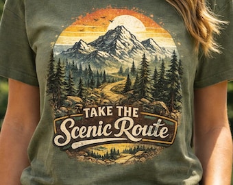 Take the Scenic Route Shirt, Vintage Mountain Hiking Tee, Nature Lover Gift, Outdoor Adventure T Shirt, Camping Shirt, Retro Forest Tee