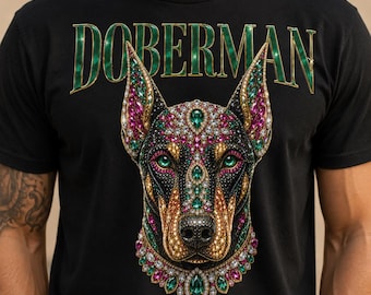 Descarga digital de Doberman PNG, imágenes prediseñadas de perros con joyas, diseño de Doberman de lujo, sublimación para amantes de los perros, arte canino imprimible