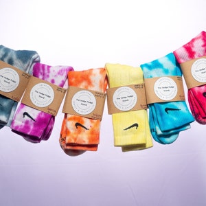 Hand-Dyed Athletic Crew Socks, Tie-Dye Cotton Socks for Men & Women, Festival Style Unisex Socks, Colorful Custom Sock Gift, Athletic Socks