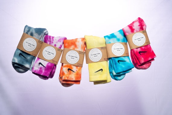 Hand-Dyed Athletic Crew Socks, Tie-Dye Cotton Socks for Men & Women, Festival Style Unisex Socks, Colorful Custom Sock Gift, Athletic Socks