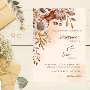 Boho Floral Wedding Invitation Template Set, Boho Wedding Invitation Template Download, Editable Invitation, Pampas, Minimalistic Invitation