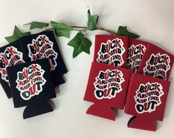 Scarlet & Gray Football Koozie – Game Day Can Cooler, Tailgate Party Favor, College Sports Drink Sleeve, Gift for Her, Gifts for Him, Sports